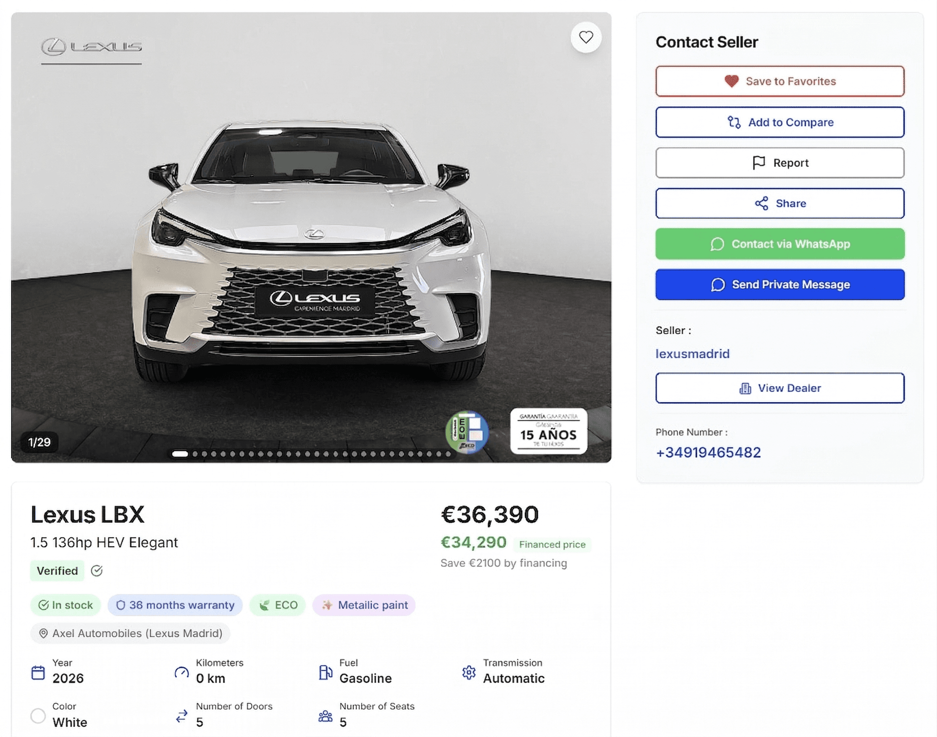 Example vehicle listing on Autoza